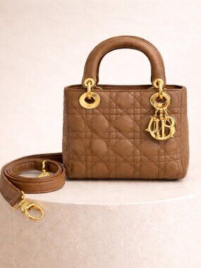 Mini Lady Dior bag in Beige Canvas with Gold Hardware